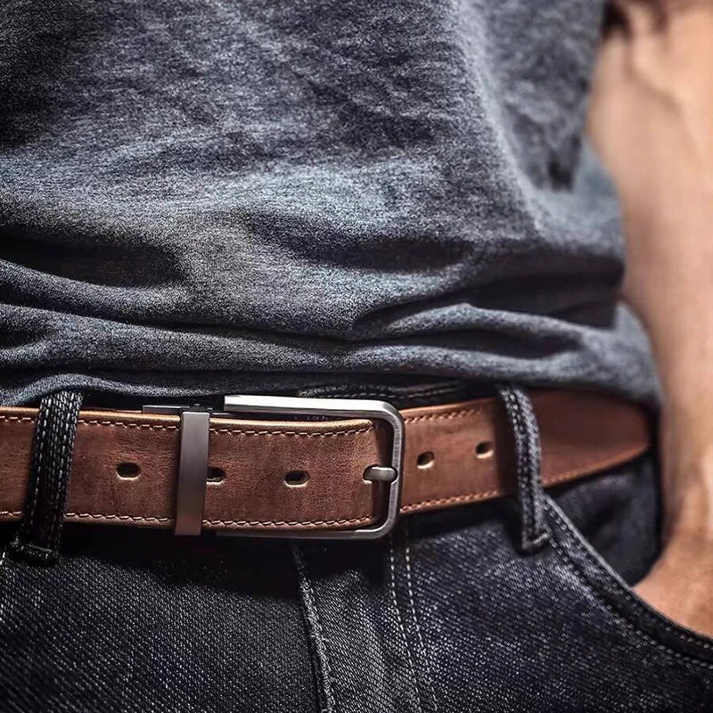 Handmade Head Layer Cowhide Belt Vintage Vegetable Tanned Pure Cowhide Pin Buckle Men's Overalls Jeans Belt Tough Guy Belt