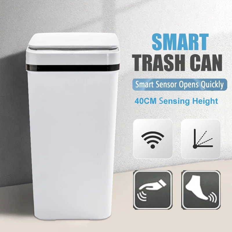 12L Smart Trashbin Rectangular Narrow Waterproof Kitchen Bathroom Dustbin Automatic Sensor/Touch Electric Trash Can Dustbin