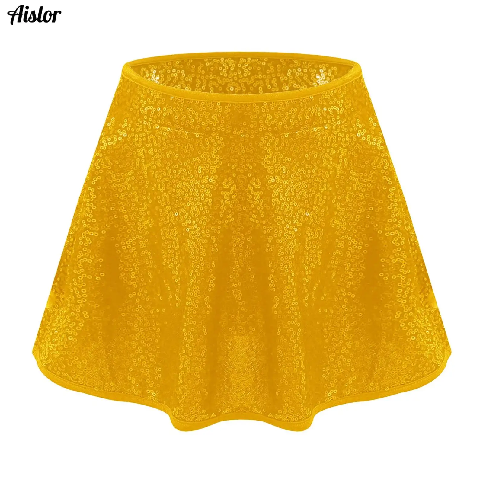 

Kids Girls Jazz Latin Dance Skirt Shiny Sequins Stretchy Waistband Built-in Briefs Skirts Ballet Gymnastics Figure Skating Wear