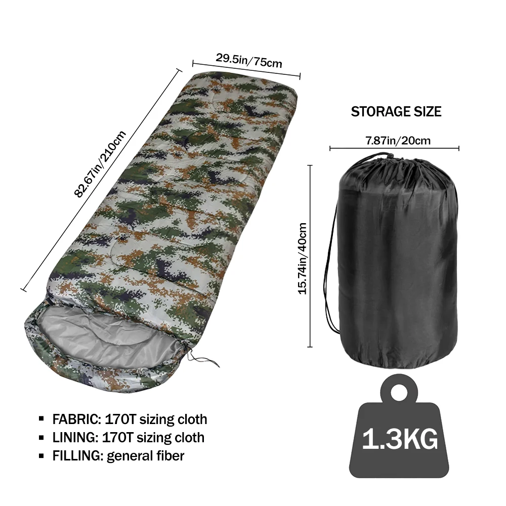 Lightweight Camouflage Sleeping Bag Cold-Proof Warm Zippered Envelope for Home Outdoor Camping, Hiking, Thermal Insulation Quilt