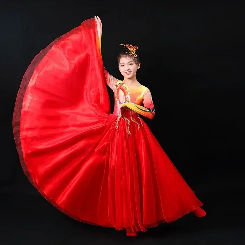 

Платье для выступлений в китайском стиле: танцевальное платье с пышной юбкой для детей и взрослых, для хора, для ведущих, для вечерних представлений