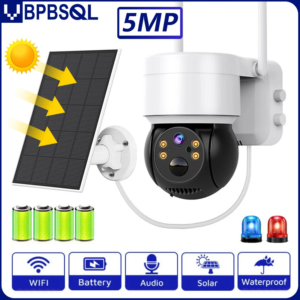 

WiFi Solar Camera Outdoor Night Vision PTZ IP Camera With Solar Panel Recharge Battery 5MP CCTV Video Surveillance IP66 Cameras