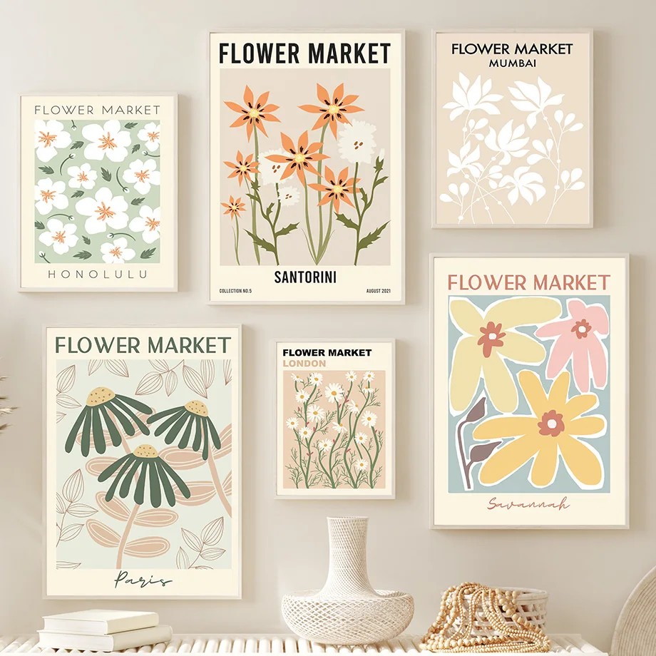 Abstract Flower Market Poster Floral Plant Exhibition Wall Art Canvas Painting Posters Prints Picture for Living Room Home Decor