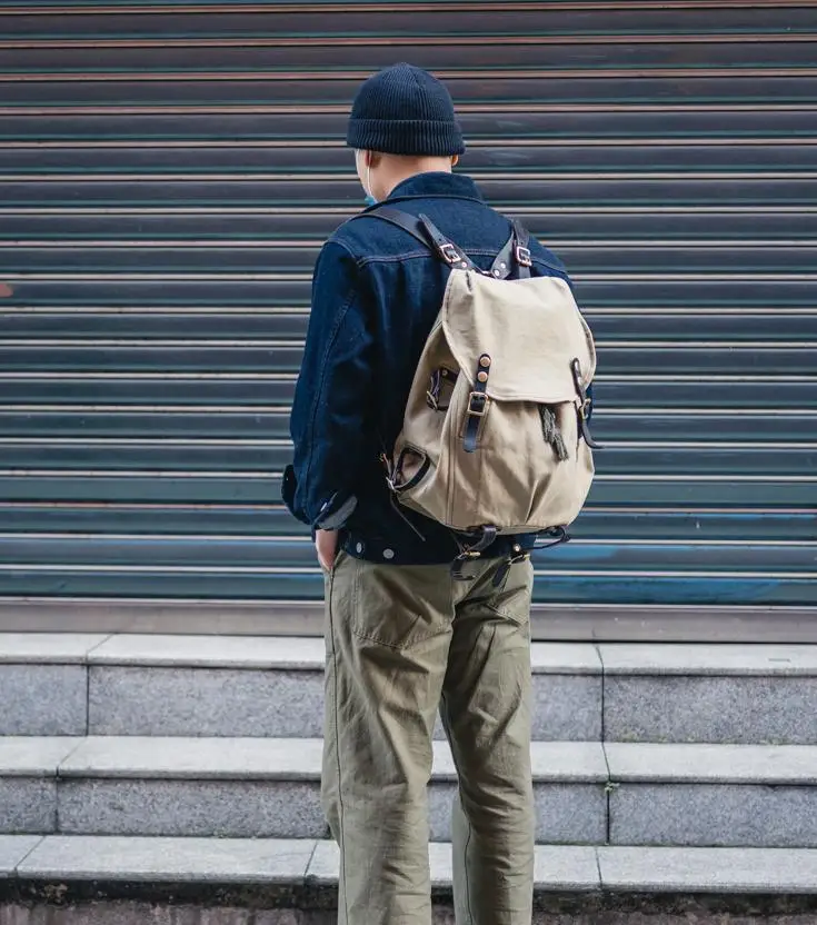 fashion vintage high-quality canvas cow leather men's large-capacity backpack casual travel mountaineering camping schoolbag