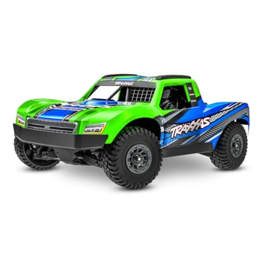 

Mini Slash 4X4 for off-road RC racing, durable ABS plastic body, vibrant green finish, enhanced suspension and high-traction ti