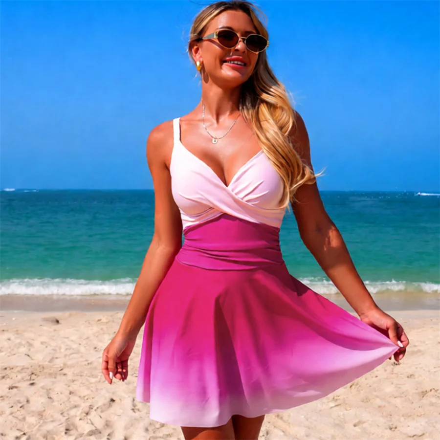 Women Gradient Color One Piece Swimsuit For Beach Pool Vacation Female Bathing Suit Cross Chest Swimming Jumpsuit 2026 New
