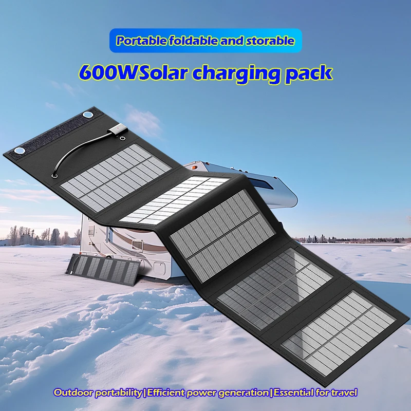 600W Fast Charging Foldable Solar  Panel USB 5V Mobile Black Solar Panel Outdoor Camping And Hiking Travel Power Bank