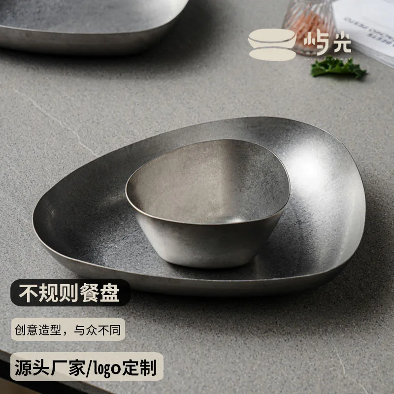 

Yuguang retro creative special-shaped tableware 304 stainless steel plate commercial triangle bowl high-end plate dessert plate