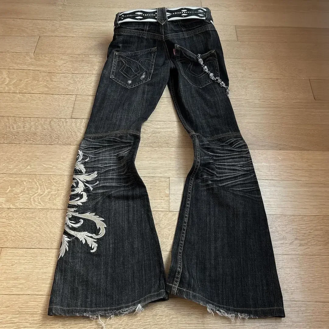 Jins kaki lurus Distressed Retro Amerika 2024 Jeans Jeans longgar pinggang tinggi bordir Y2K longgar pas celana kargo wanita