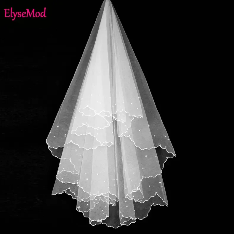 

Wholesale 1.2 Meters White Wedding Veils Bridal Mrrige Short Pearl Soft Yarn Wedding Accessories Velos De Novia