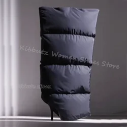 Down Padding Extra Large Tube Boots Knee High Fashion Elegant Sexy Women Shoes Slip-On Pointed Toe Thin Heels Newest Solid Color