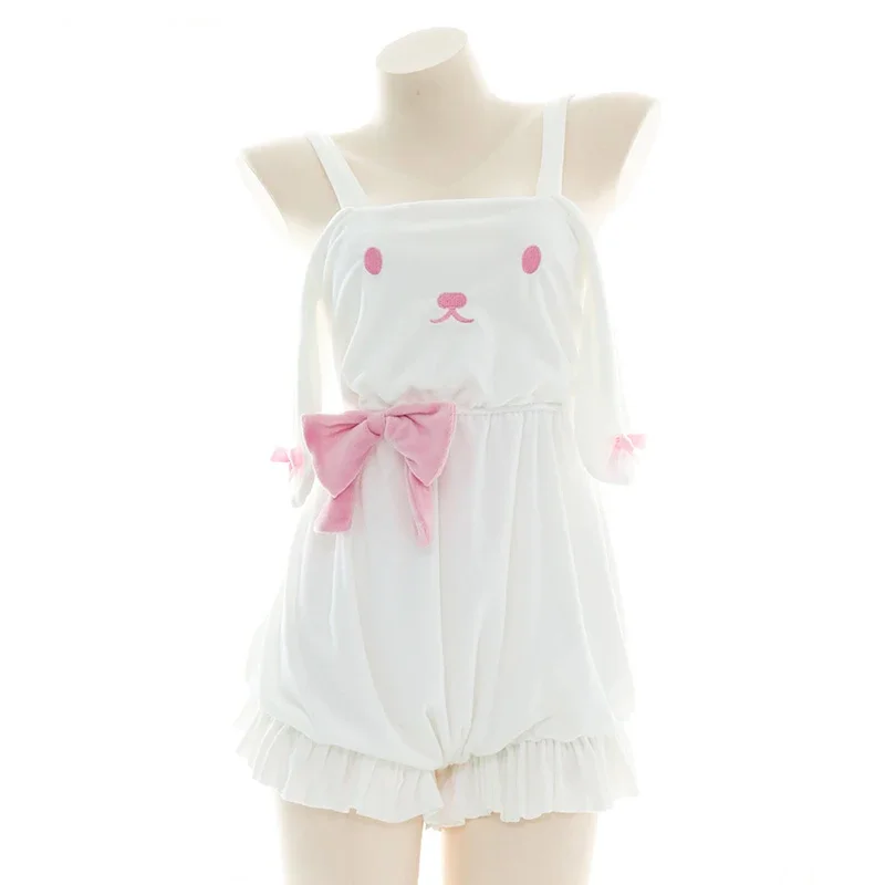 Lovely Velvet Women Bunny Sleepwear Backless Kawaii Pajama Cute Bandage Underwear Anime Long Ear Cosplay Costumes Plush Bow New