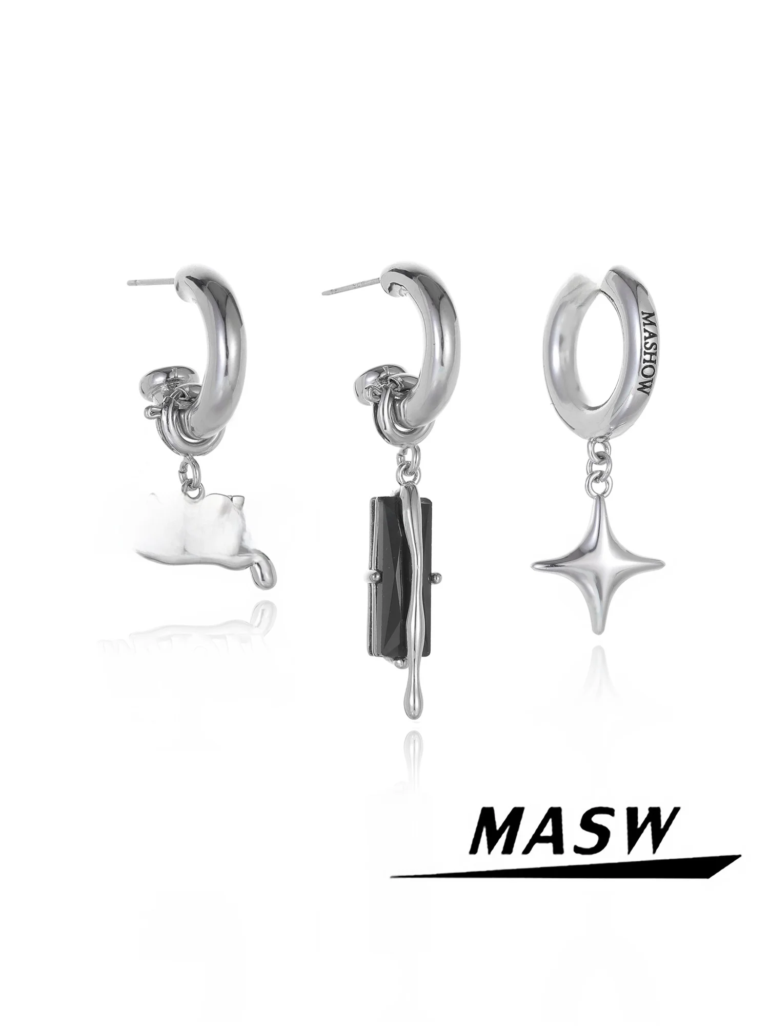 masw-オリジナル-スウィート-クール-レター-イヤーカフリンクス-3点セット-ファッショナブルで高級感のある女性向けイヤリングセット
