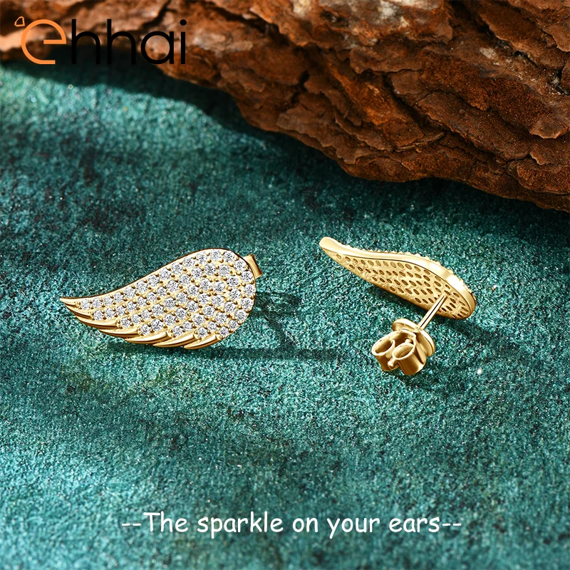

Ehhai Full Round Moissanite Wings Stud Earring for Women Real 925 Sterling Silver Piercing Leaf Earrings Jewelry Gift Pendientes