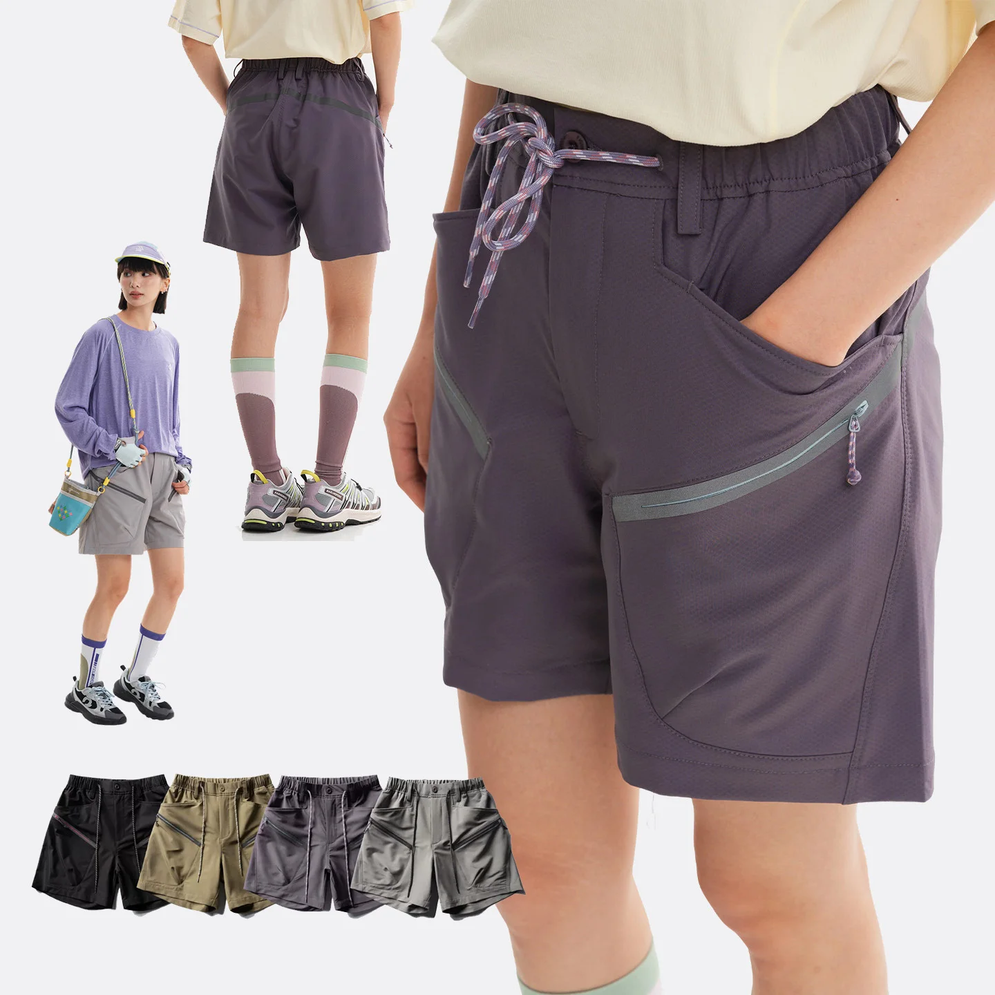 Outdoor Reflective Techwear Shorts Men Women Multi-pocket Waterproof Quick Dry Mountaineering Hiking Sports Cargo Shorts Pants
