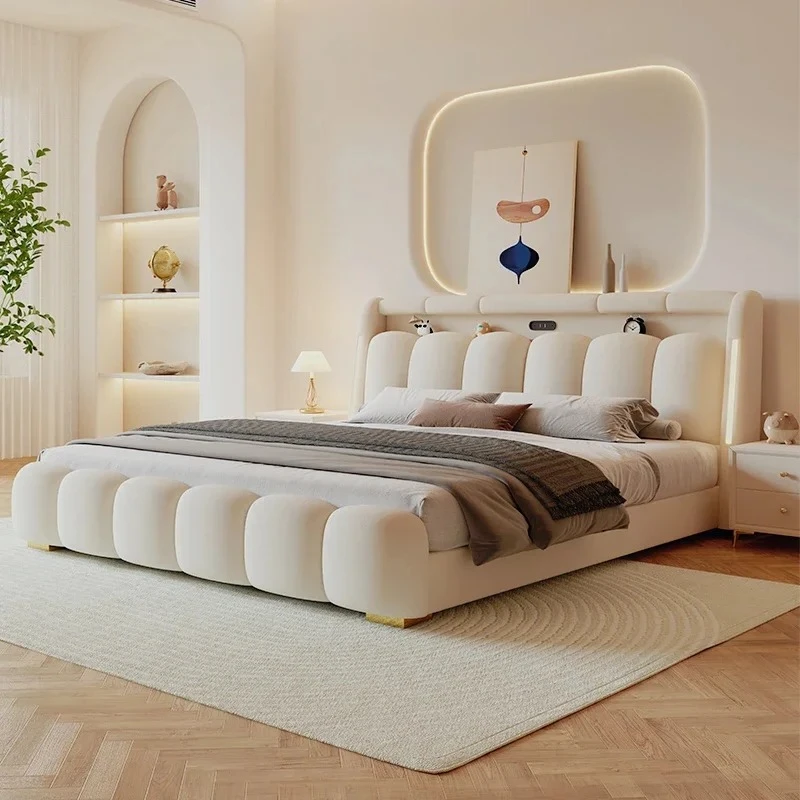 Design Soft Modern Double Bed Luxury Loft Princess Girls Queen Double Bed Space Saving Letto Matrimoniale Home Furniture