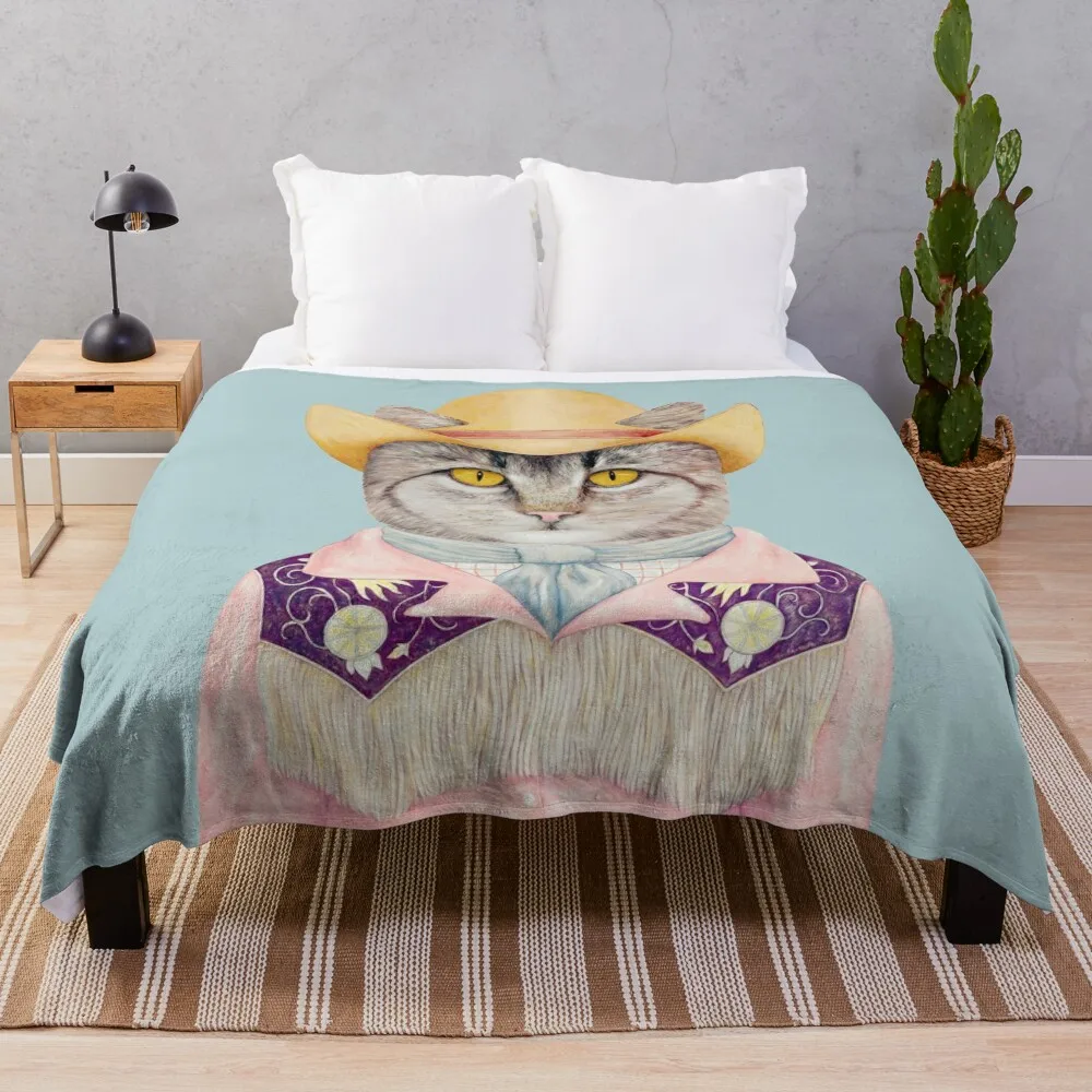 

Cowboy Cat Throw Blanket For Sofa Thin Luxury Designer Picnic Summer Beddings Blankets