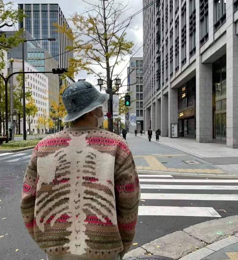 

Kapital Vintage round Ne Knitted Sweater Bone Frame Design Ethnic Sle Retro Pullover Long Sve Winter Casual Youth Faion