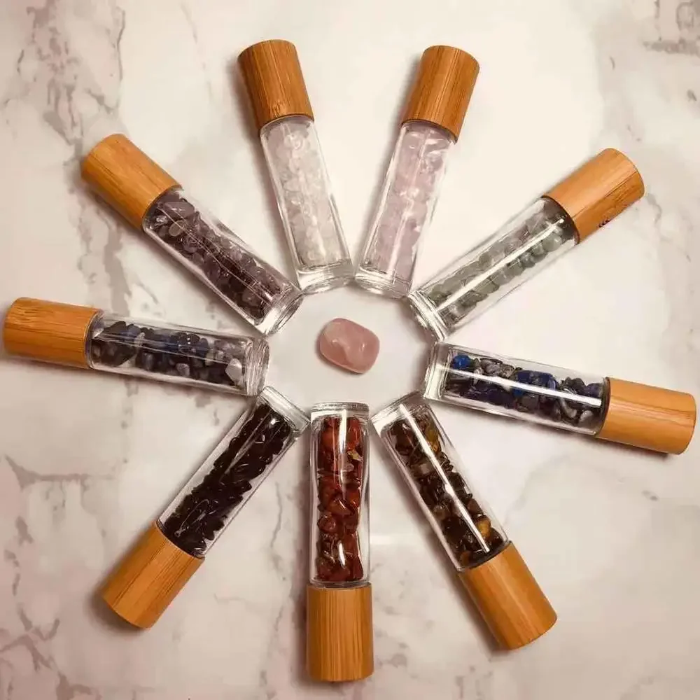 

travel Portable Amber Glass Roller Essential Oil Bottles bamboo roll on Container Travel Refillable Frosted PerfumeBottleDoterra