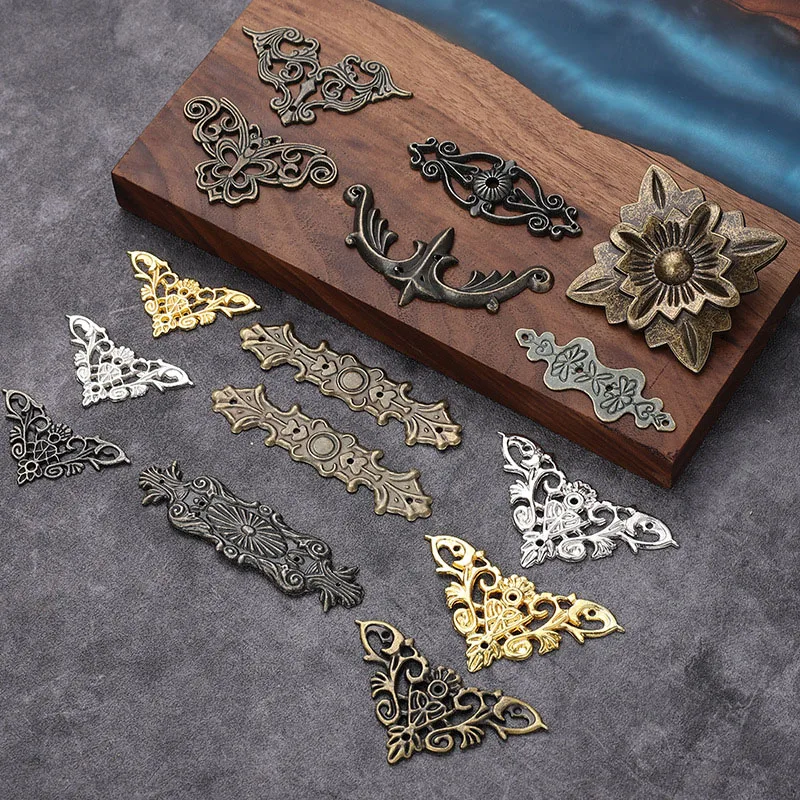 4pcs Vintage Wooden Box Coner Wine Box Protector Antique Bronze Gold silver Embellishment Findings Flower Corners