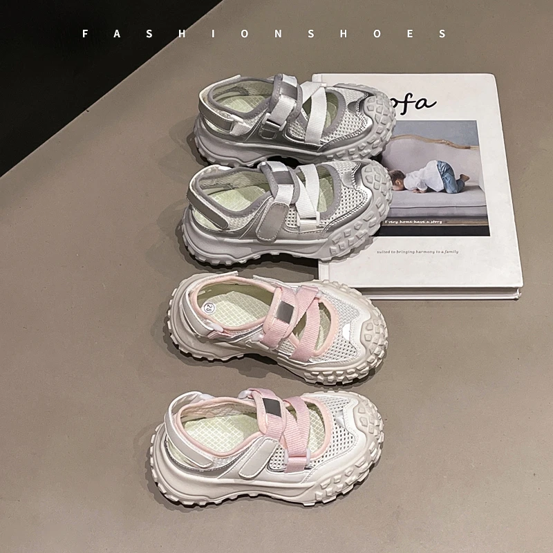Kids Closed Toe Breathable Sport Sandals Boys Girls Chunky Tire Sole Adjustable Velcro Strap Anti-collision Summer Casual Shoes