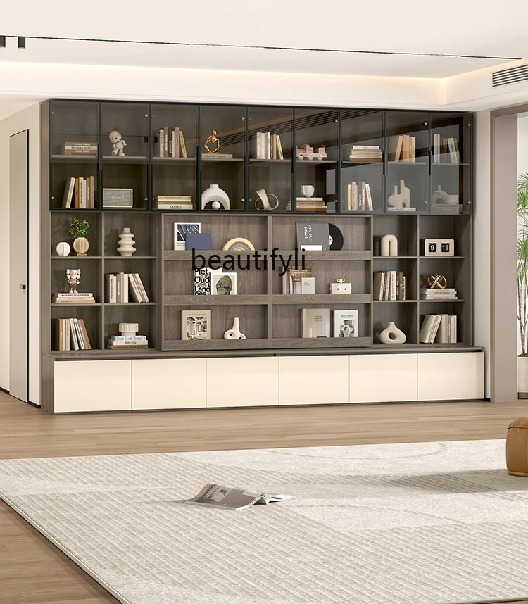 Living Room Bookcase Integrated Entire Wall-to-Top Bookshelf Card Holder TV Backdrop Wall Cabinet Combination