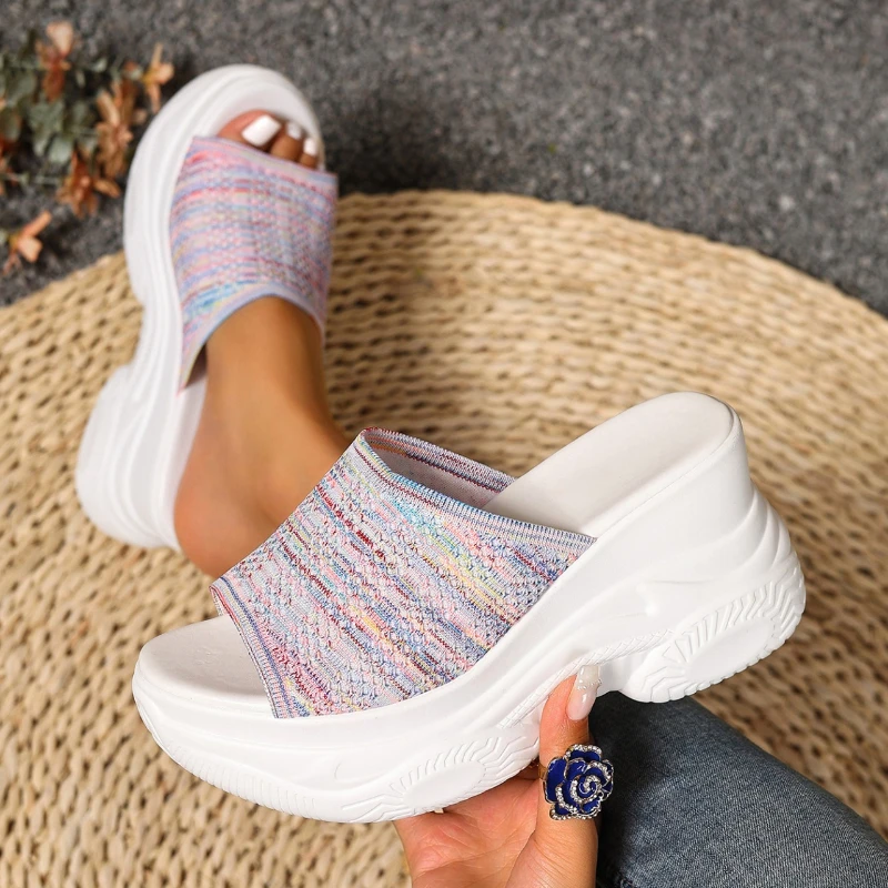 

2025 New Women Slippers Comfortable Outdoor Wedges Sandals Summer Slip on Platform Slippers Beach Peep Toe Shoes Slides Women