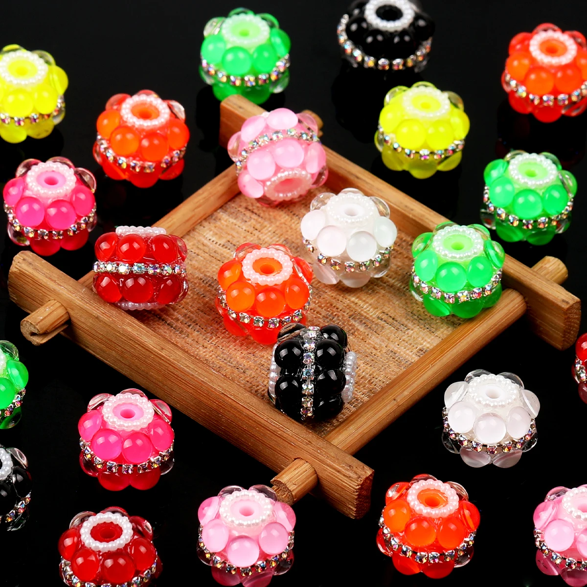 5pcs Random Color 18x16mm Flower Rhinestone Acrylic Beads DIY Bracelet Jewelry Making Supplies