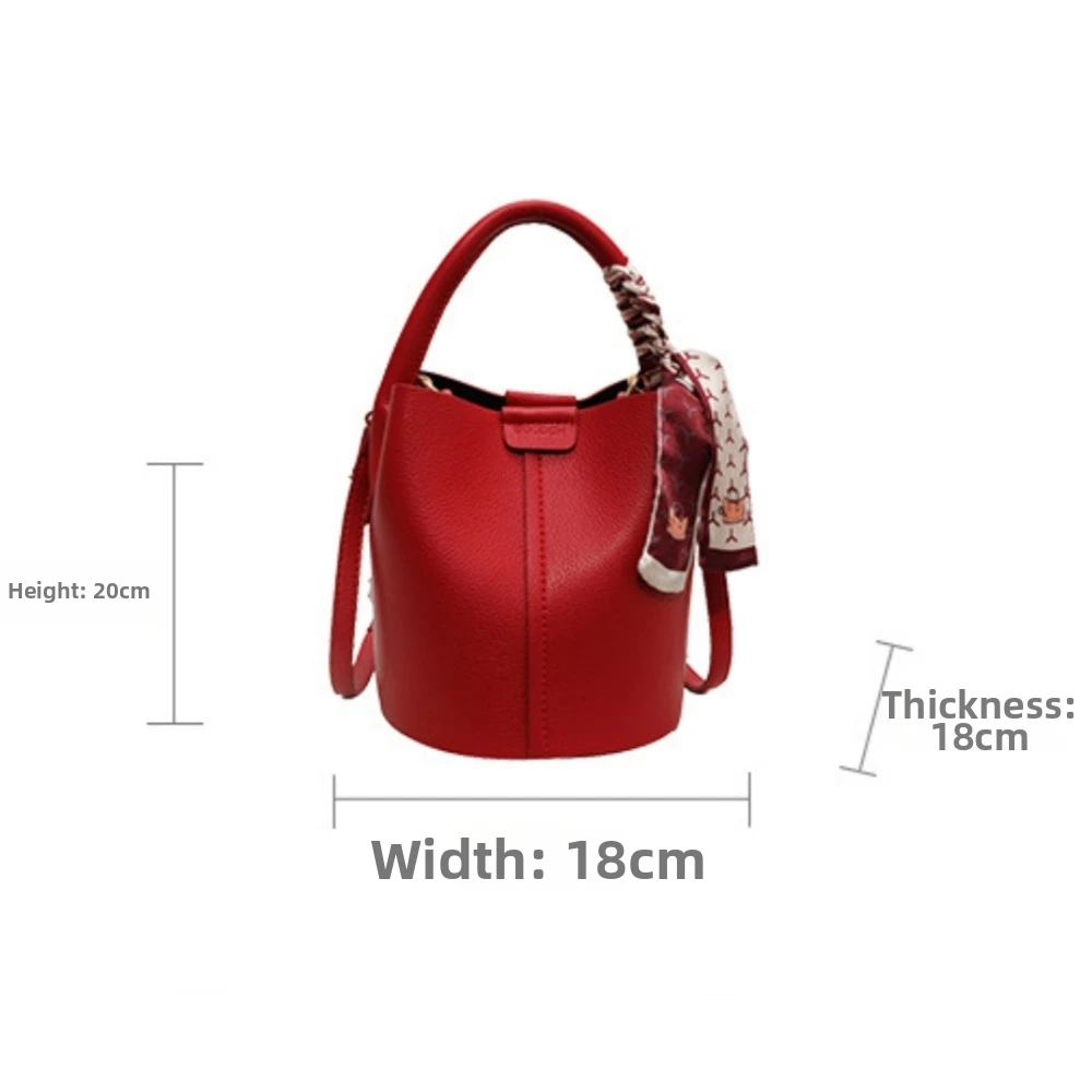 Meistverkaufte Rote Damen-Umhängetasche Hochwertige Schlichte Bucket Bag Vielseitige PU-Material Handtasche Hochzeitsgeschenk – Detail 1