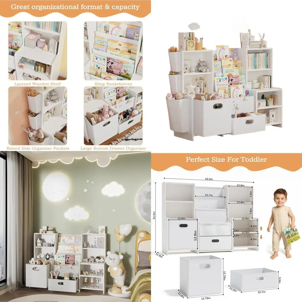 

3-х уровневый органайзер для книжной полки для малышей с ящиками для хранения и карманами