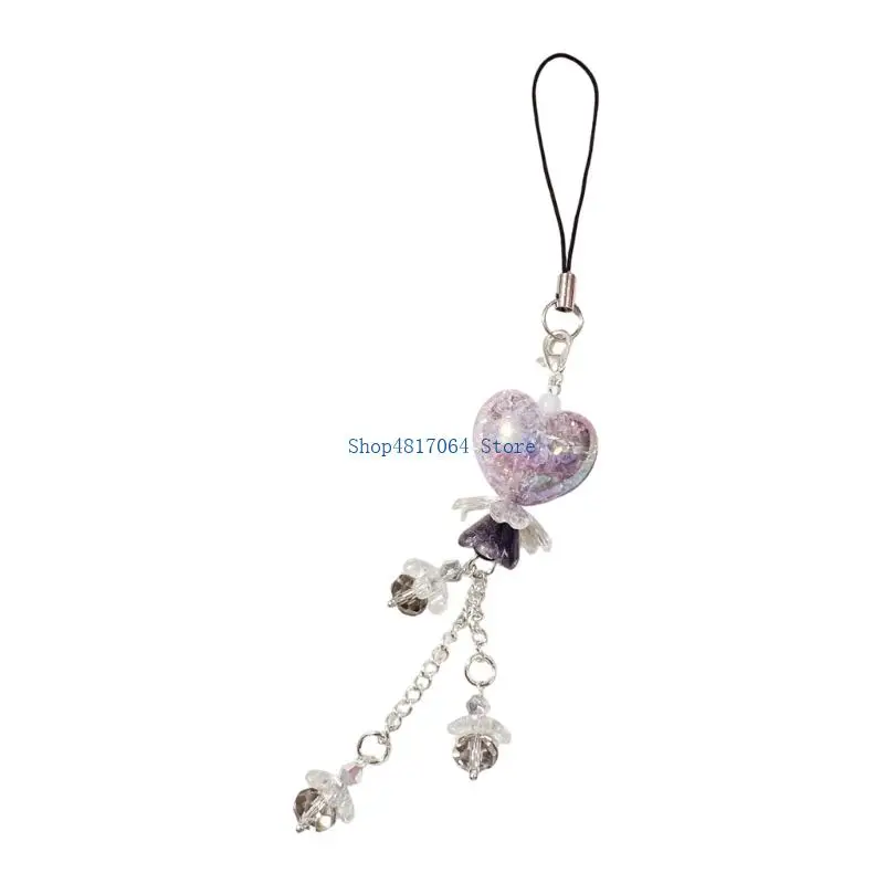 T3LB Unique Marbled Flower Heart Designs Acrylic Phone Strap & Keychain Fashionable Hand Phone Chain for Stylish Accessories