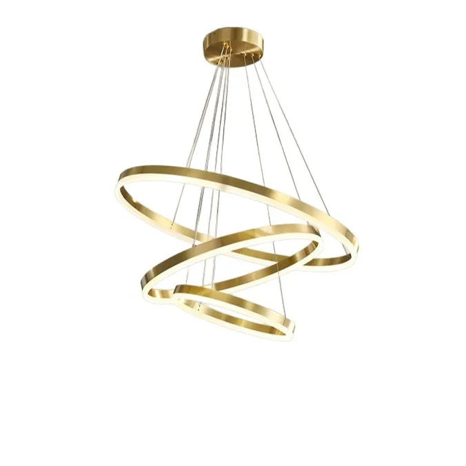 

Simple duplex floor chandelier, light luxury, all copper circle, living room and dining room chandelier