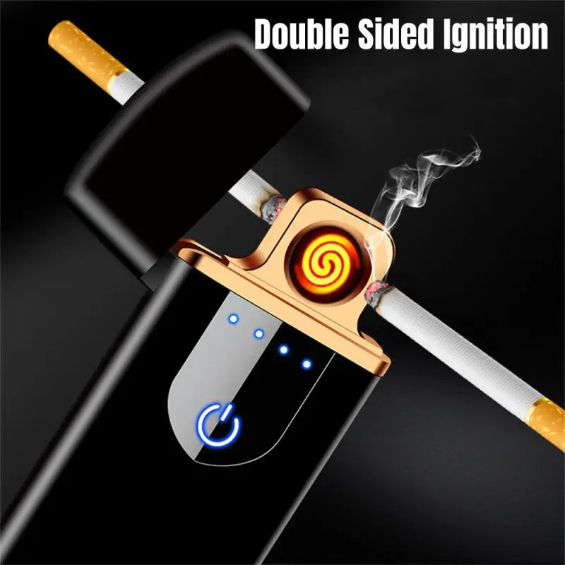 Double Arc Electric Lighter Metal Portable Windproof Touch Sensing Plasma Pulse Flameless USB Lighter Does Not Contain Gas