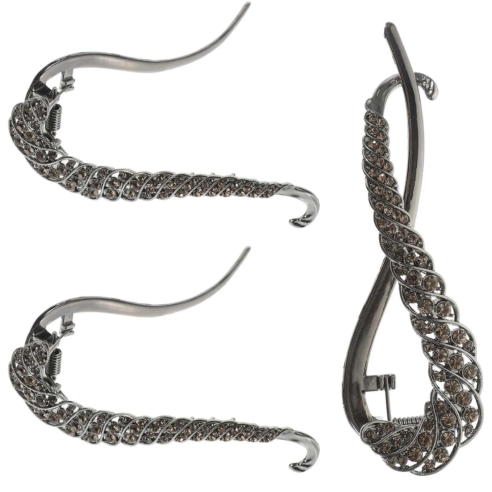 

3Pcs Rhinestone Hair Clips Twisted French Hairpins Metal Styling Clips for Women Large Grip Hair Accessories Birthday Wedding