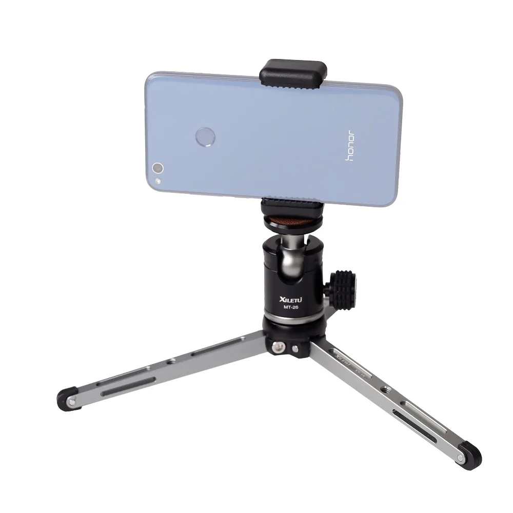 XILETU MT26+XT15 Aluminum Alloy Desktop Bracket Mini Tabletop Tripod with Ball Head For DSLR Camera Mirrorless Camera Smartphone