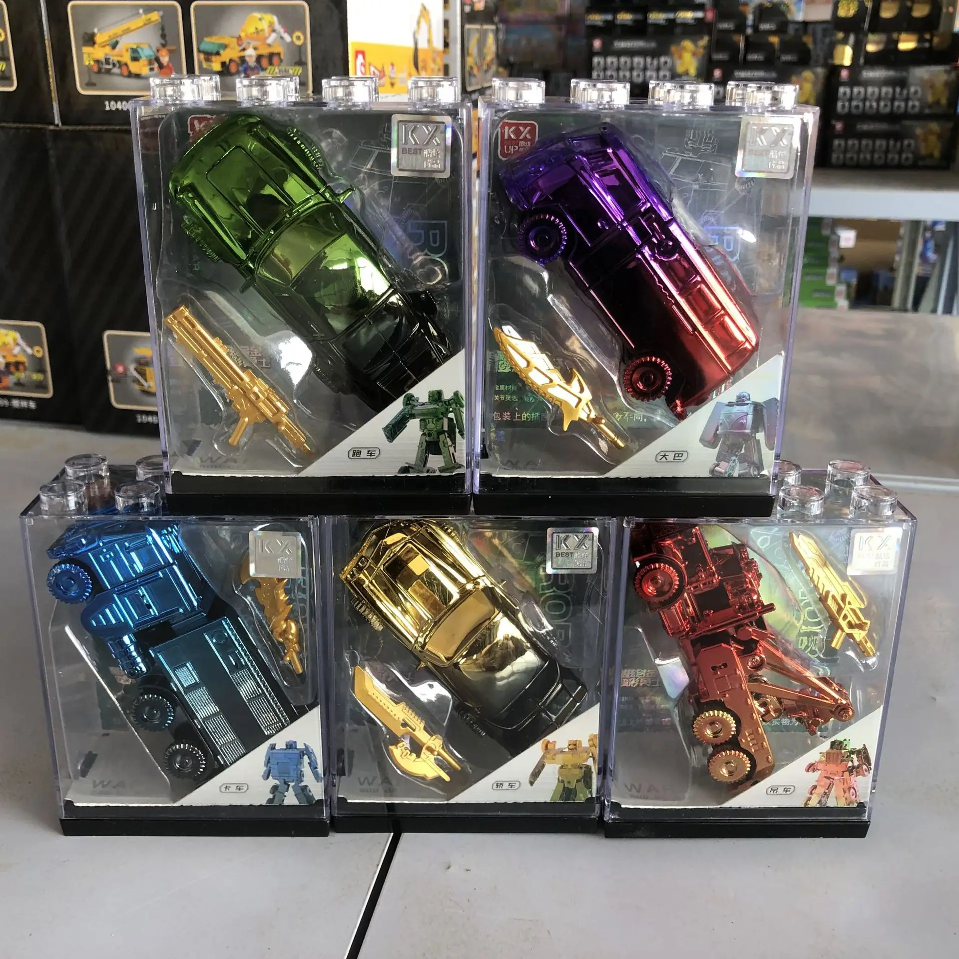 

Children's toy transformation robot colorful alloy warrior five in one robot tank electroplating sports car ornament figurine