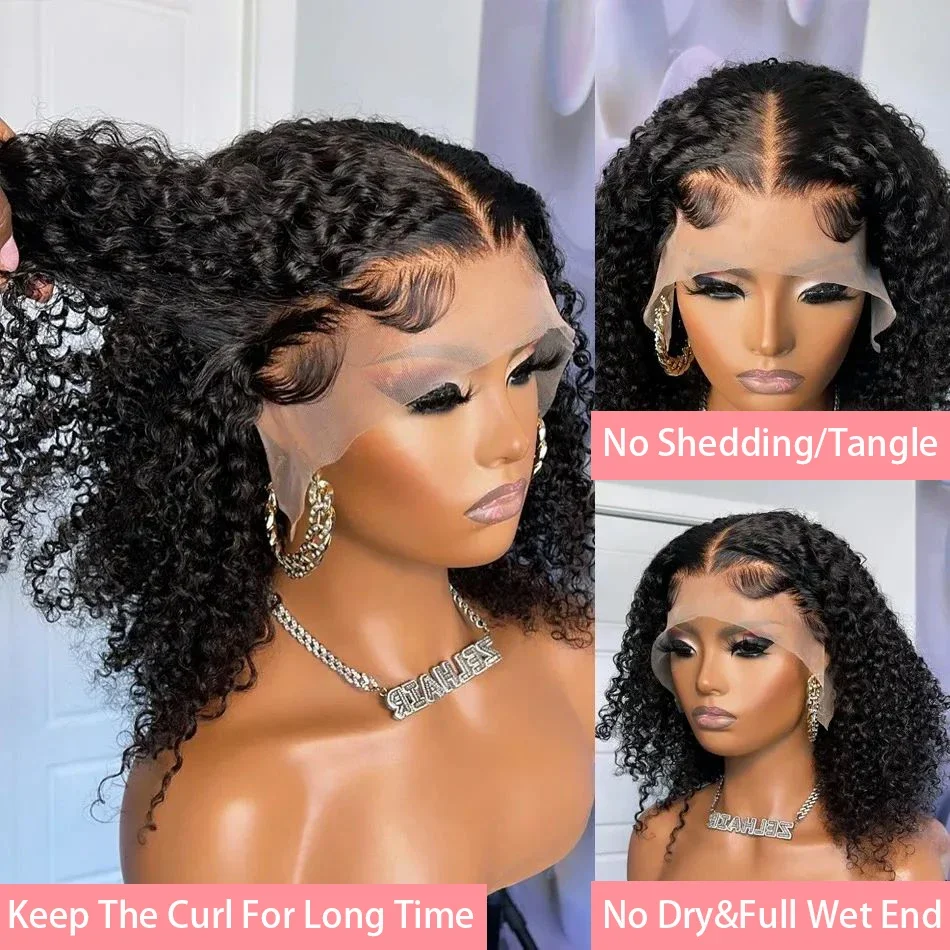 200% Density Jerry Curly Short Bob Wig Human Hair Bob Wigs Deep Wave 13x4 HD Lace Closure Wig Human Hair Wig Deep Curly Wig image 4