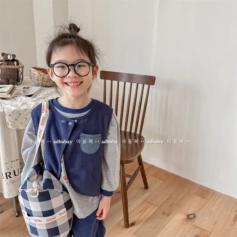 

Girls Blouse 2024 Autumn New Childrens Wear Korean Style Washing Cotton Vest Girls Autumn Vest Small Coat Casual Simple