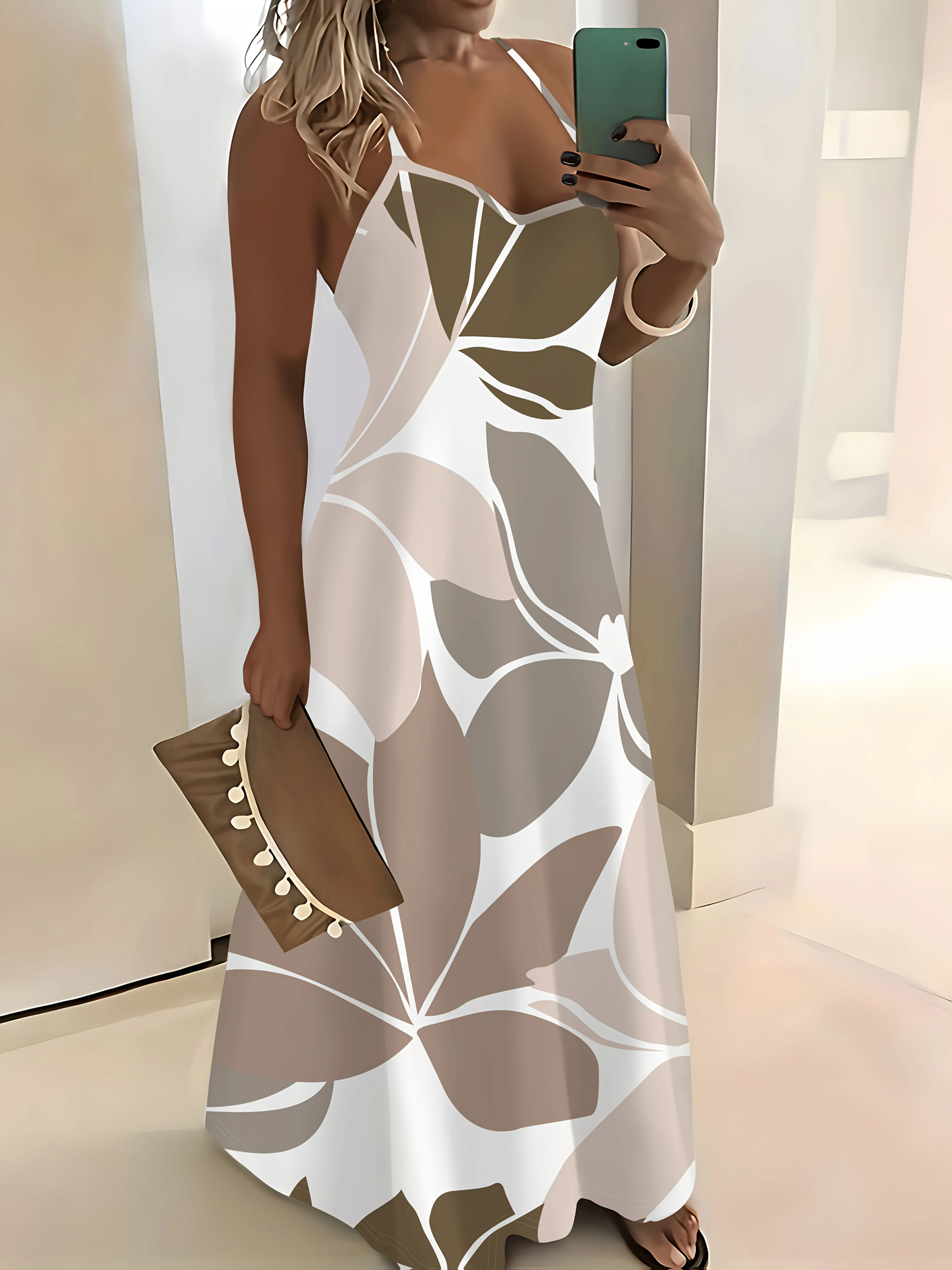 Boho Blumenprint Sommerkleid für Damen Ärmelloses Freizeitkleid Lässiges Maxikleid mit Verstellbaren Trägern und Fließendem Rock