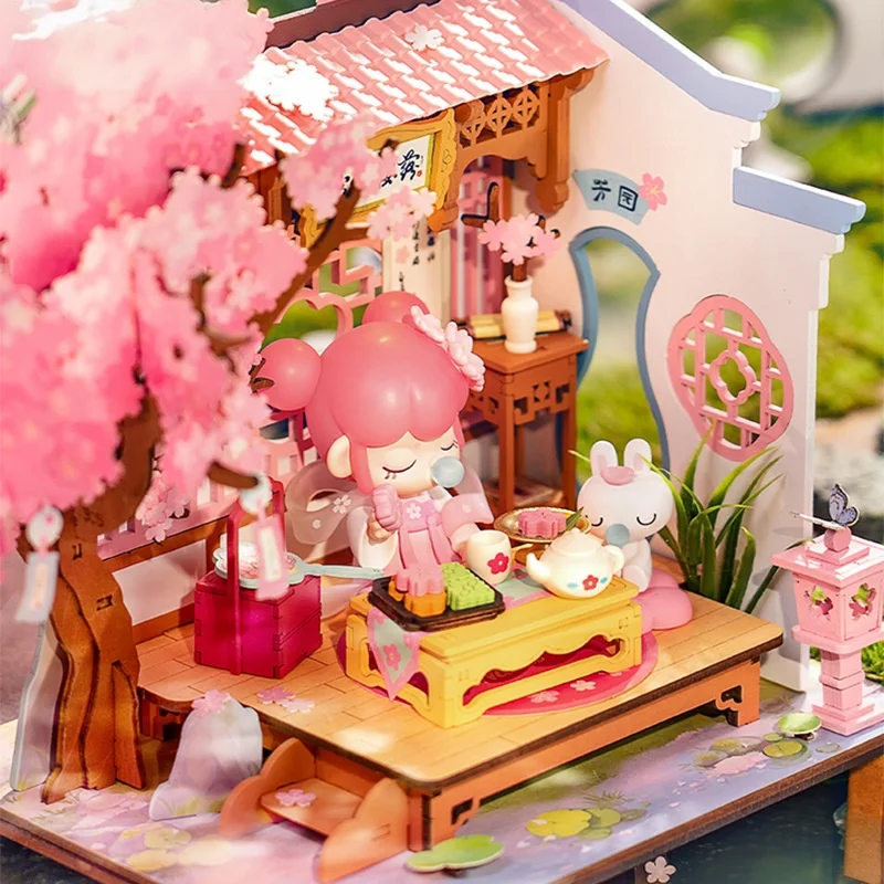 ديوراما لمهرجان حديقة الربيع، منزل مصغر خشبي ثلاثي الأبعاد DIY، مشهد خارجي غريب الأطوار للبالغين #3