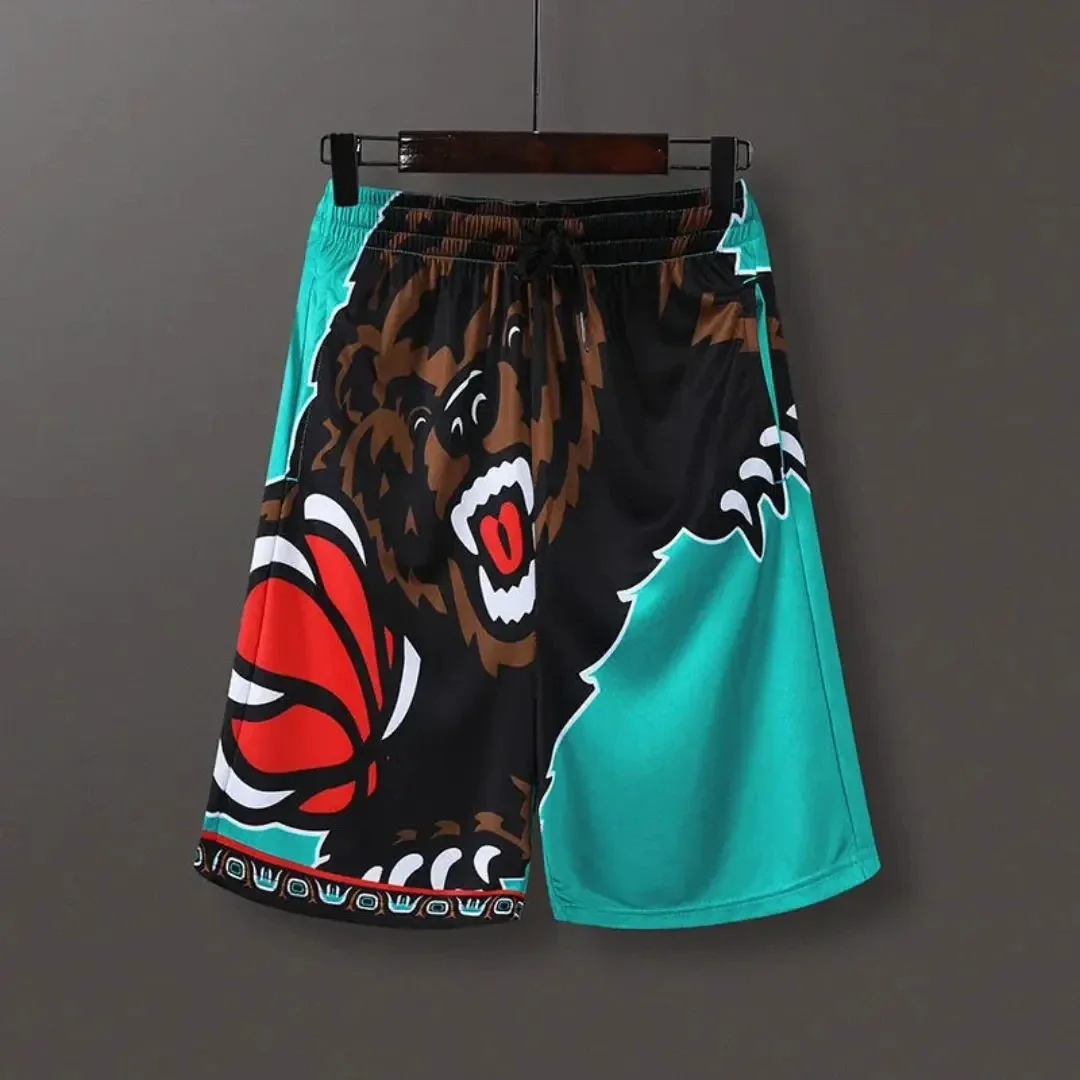 Amerikaanse Basketbal Shorts Zomer Heren High Street Retro Print Losse Sportbroek Trendy Casual 3d Sneldrogend Ademend