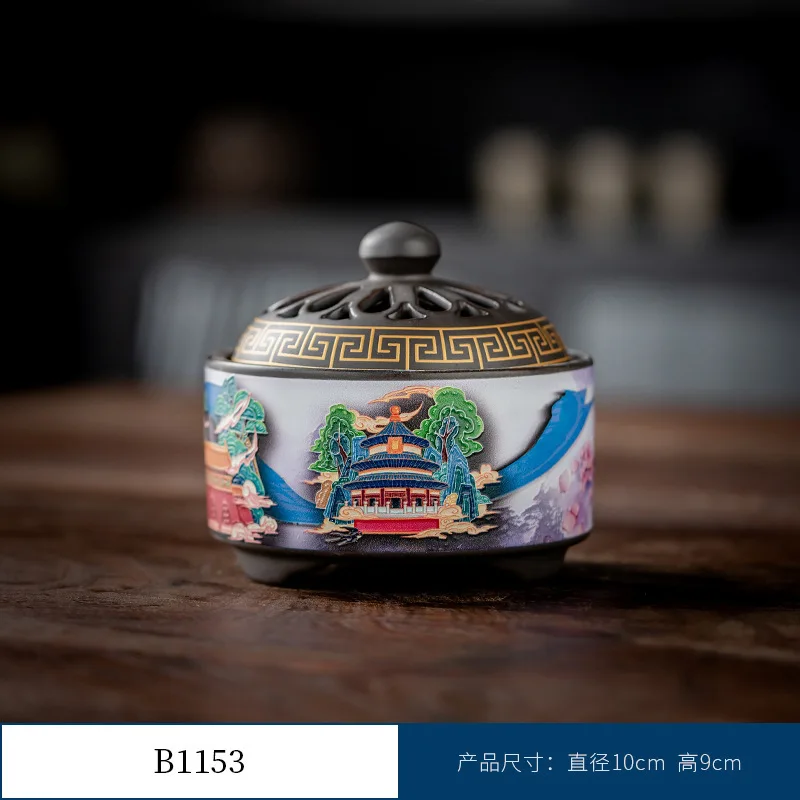 Enamel Color Chinese Style Ceramic Qingming Riverside Scene Pattern Burner Brand Incense Seal Carving