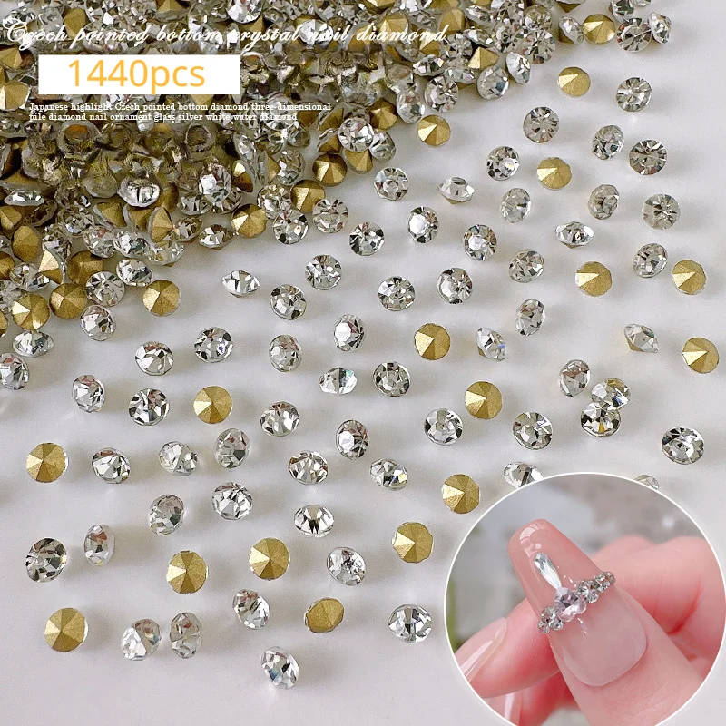 1440pcs Pointed Bottom White Rhinestone Sparkling Glass Clear Crystal Diamond SS3-SS16 DIY Nail Gemstone Decorations