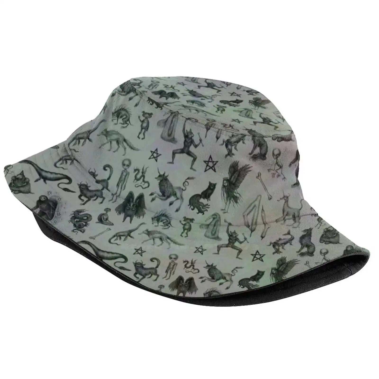 Cryptid Crew Print Bucket Hats Sun Cap Cryptid Mothman Bigfoot Sasquatch Monster Loch Ness Dover Demon Folklore Magick Spooky