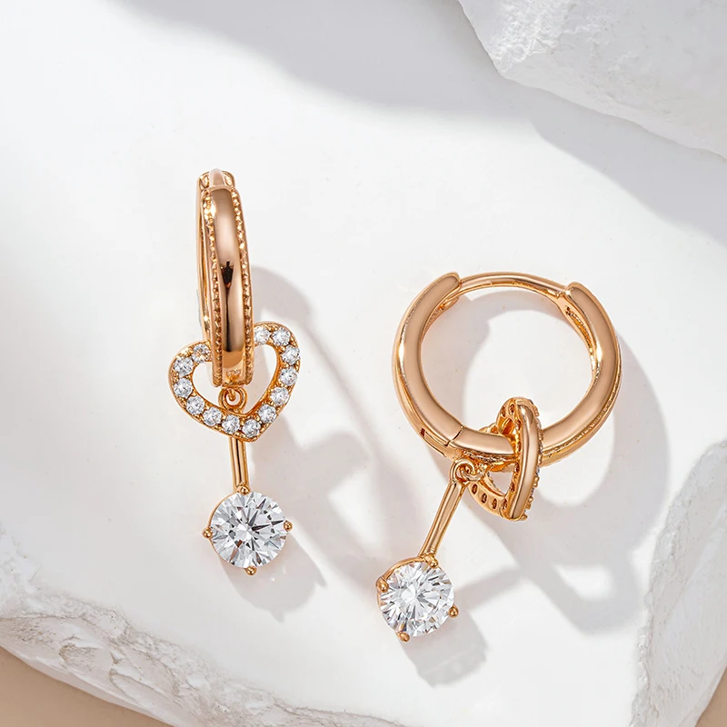 Kinel Unique Design Natural Zircon Drop Earrings for Women Fashion 585 Rose Gold Color Daily Fine Jewelry Romantic Crystal Gift