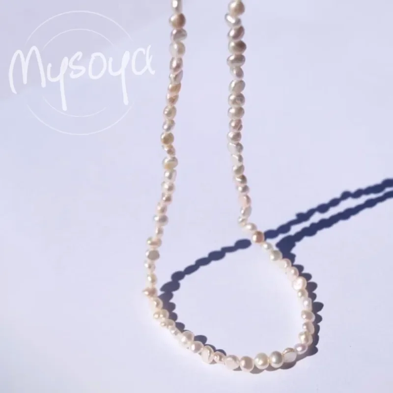 MYSOYA pequeño collar de perlas barrocas de agua dulce de 4-5mm con caja de regalo para ella/Him cumpleaños/boda/Navidad/regalo de Año Nuevo