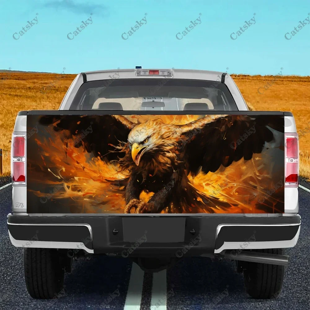 Abstract Spread Golden Eagle Truck Tailgate Wrap Professional Grade Material Universal Fit for Full Size Trucks Weatherproof