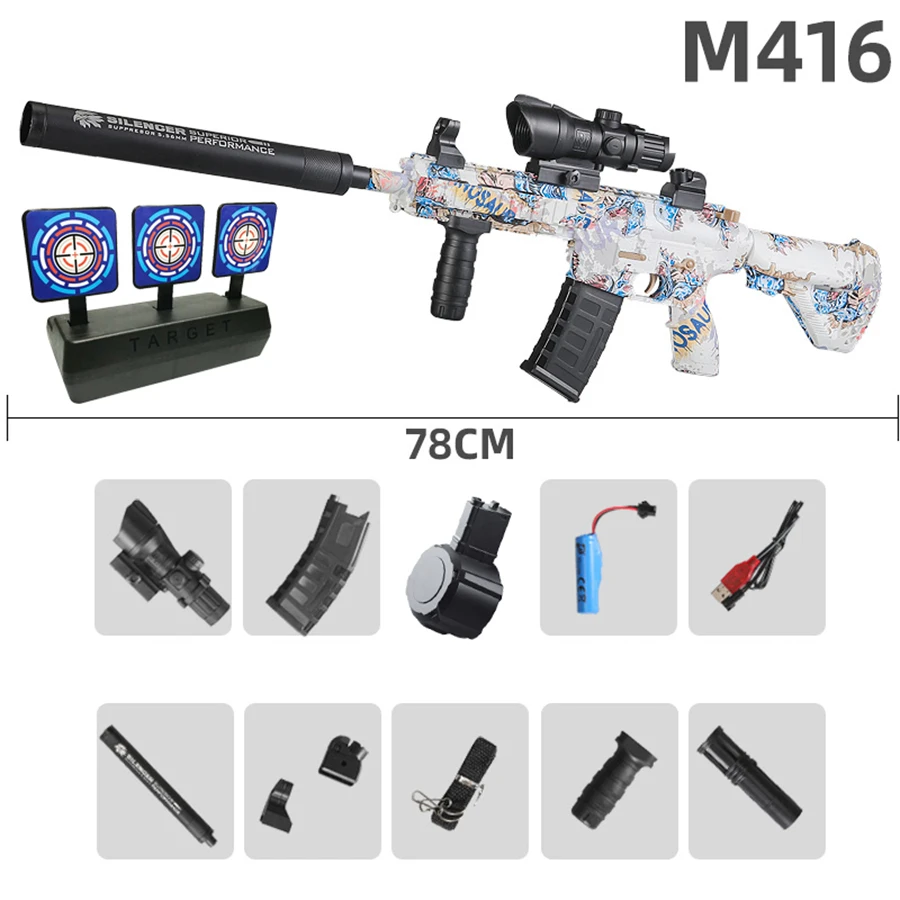 M416 الأزرق ديناصور الجلد مسدس لعبة اليد التلقائي الكهربائية إطلاق مستمر هلام قنبلة متعددة الألوان اختياري لعبة الهدايا
