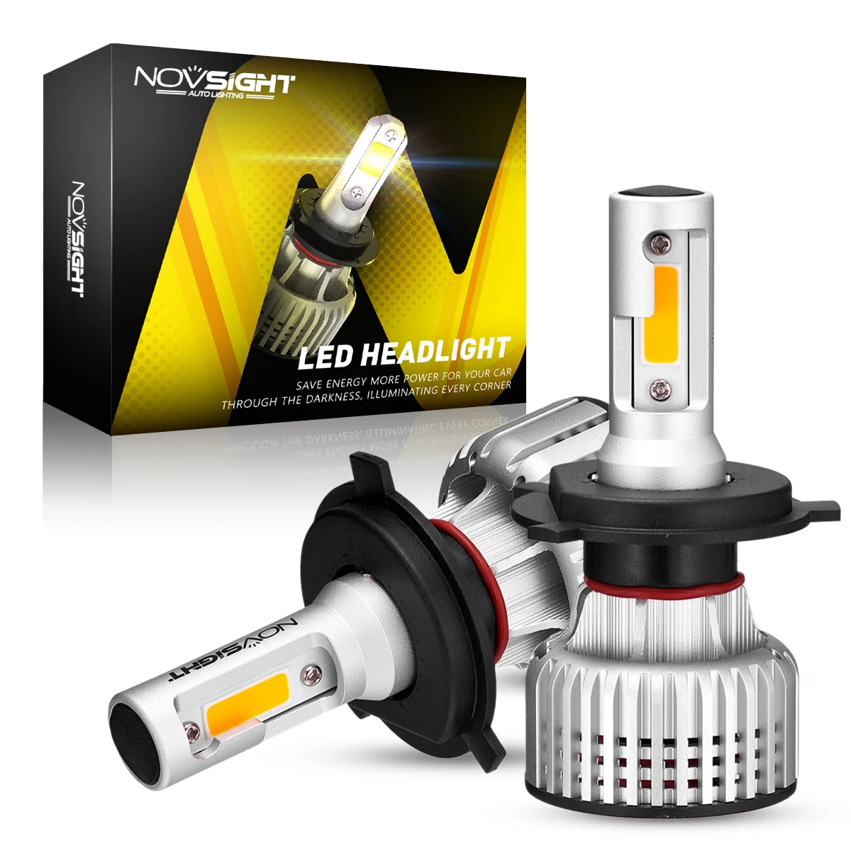 NOVSIGHT Car Headlight H4 LED H1 H3 H7 H11 H8 H9 H13 9005 9006 9007 Fog Light 3000K Yellow 10000LM 72W Auto Headlamp Bulbs