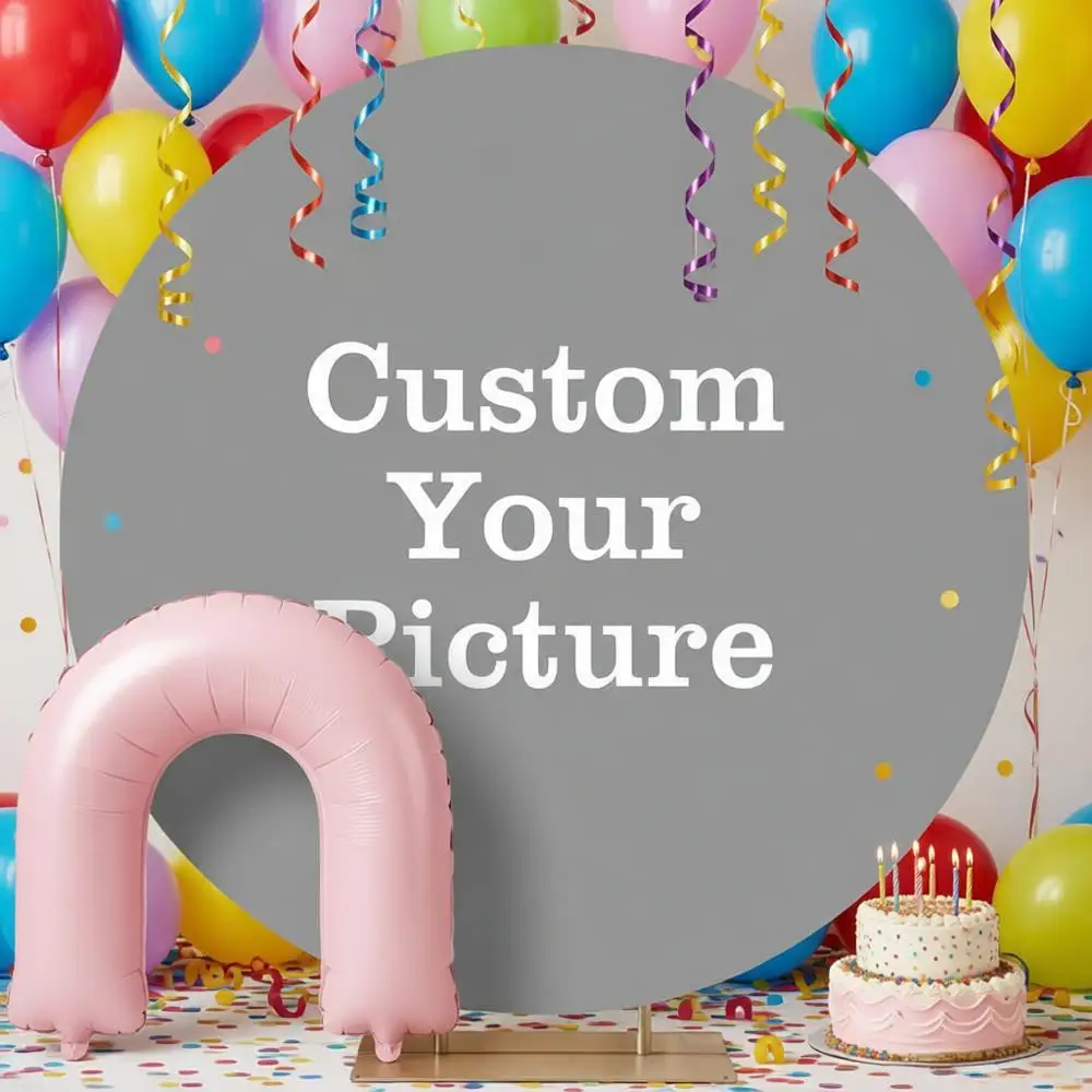 Custom Round Backdrop Cover Personalized Circle Background Custom Your Image Text Logo Baby Shower Birthday Wedding Party Decor